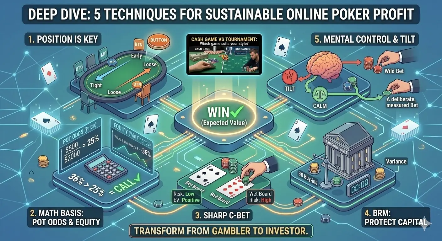 เจาะลึก: 5 เทคนิคเล่นโป๊กเกอร์ออนไลน์ ให้ได้กำไรยั่งยืน (ฉบับมือใหม่สู่มือโปร 2026)